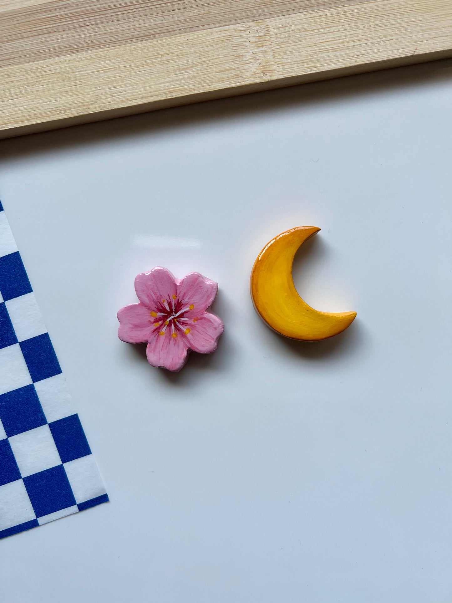 Moon + cherry blossom magnet